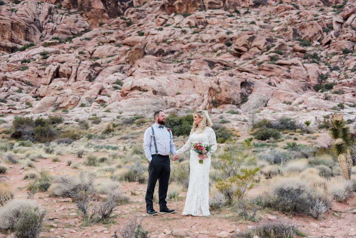 Newlyweds in the desert of Red Rock Canyon.