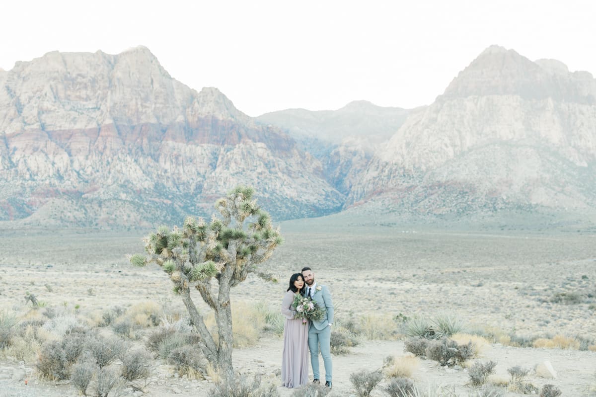 Couple standing with Red Rock Canyon in the background.