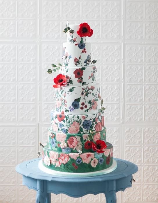 painted floral wedding cake