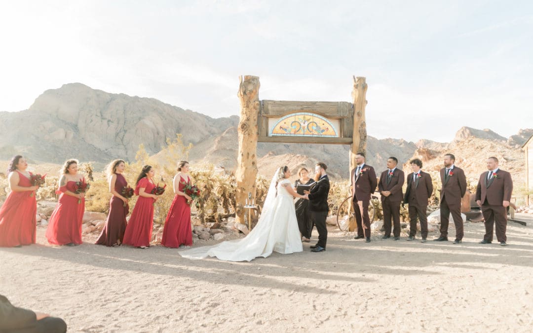 wedding party in desert